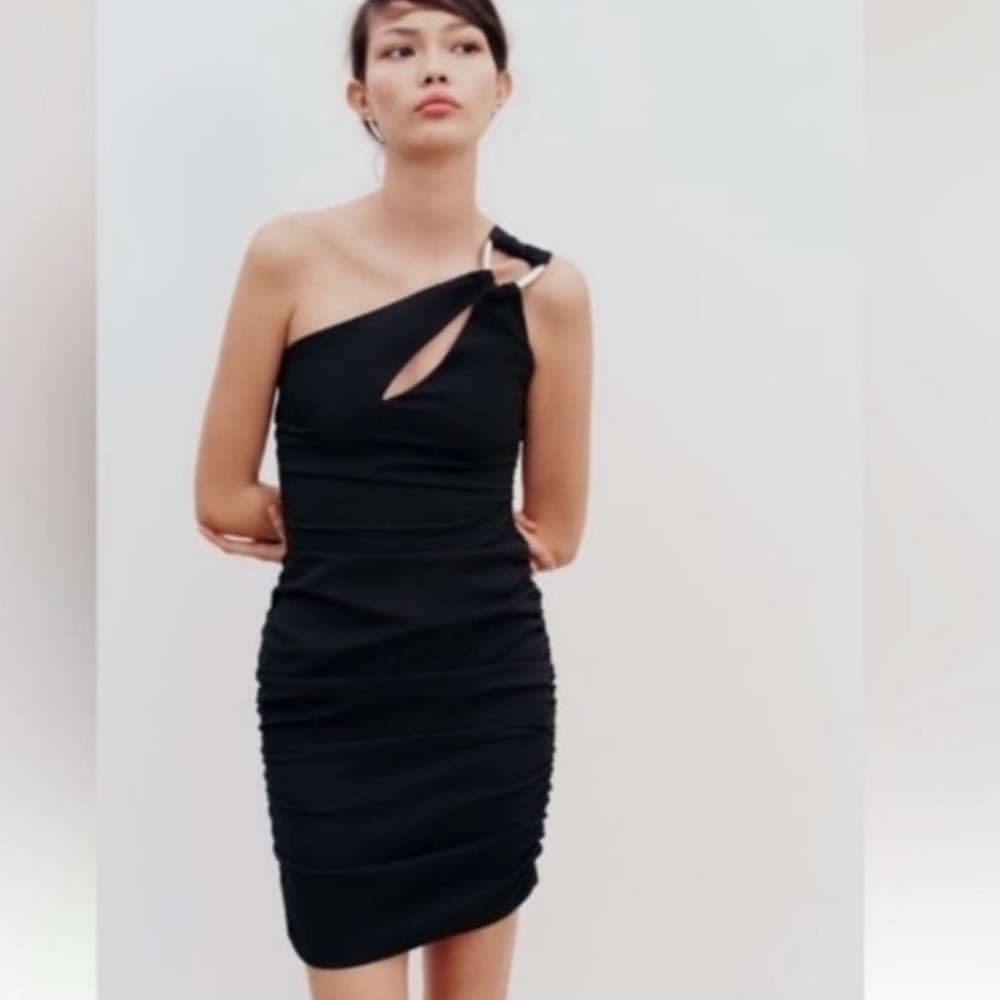 Zara ruched one shoulder  Black Dress